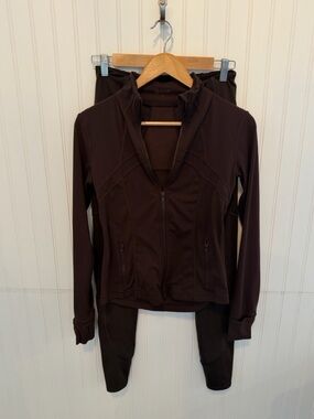 Quince Espresso Brown Zip-Up Athletic Jacket and Leggings Set Size Small